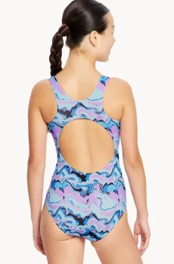 Period Swimwear|One Pieces^Modibodi Girls Marble Performance Racerback One Piece Blue