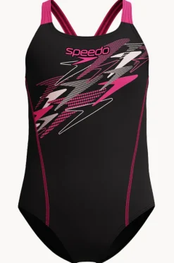 One Pieces^Speedo Girls Medley Logo Medalist One Piece Black/pink
