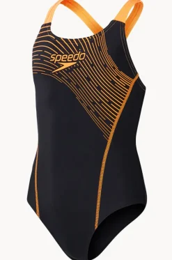 One Pieces^Speedo Girls Medley Logo Medalist One Piece Black/Orange