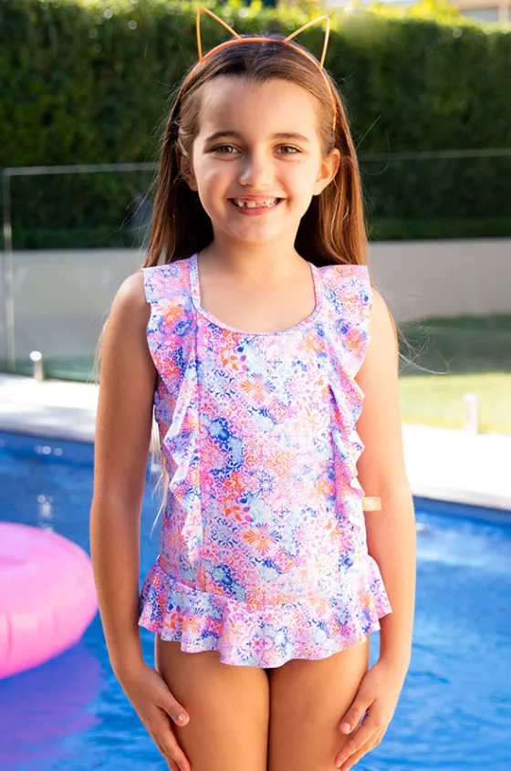 One Pieces^Salty Ink Girls Miss Cupcake One Piece Pink/Blue