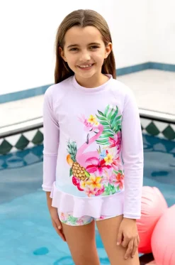 Rashies & Sunsuits^Salty Ink Girls Miss Vacay Long Sleeve Suntop Set Pink/multi