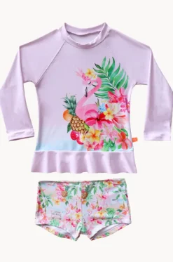 Rashies & Sunsuits^Salty Ink Girls Miss Vacay Long Sleeve Suntop Set Pink/multi