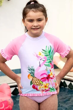 Rashies & Sunsuits^Salty Ink Girls Miss Vacay Short Sleeve Suntop Set Pink/multi