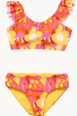 Bikini Sets^Snapper Rock Girls Pop Of Sunshine Frill Crop Set Red/Yellow