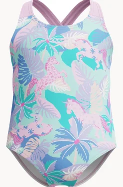 One Pieces^Speedo Girls Print Cross Back One Piece Pink/Green