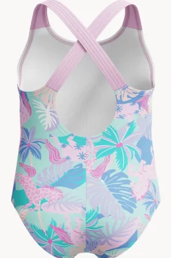One Pieces^Speedo Girls Print Cross Back One Piece Pink/Green