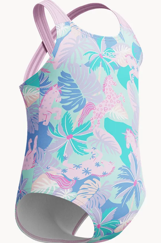 One Pieces^Speedo Girls Print Cross Back One Piece Pink/Green