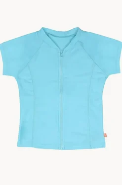 Rashies & Sunsuits^Salty Ink Girls Short Sleeve Zip Suntop Aqua