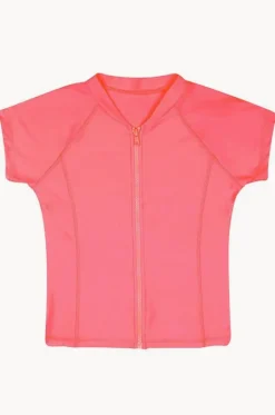 Rashies & Sunsuits^Salty Ink Girls Short Sleeve Zip Suntop Peach