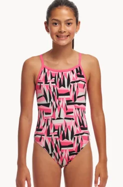 One Pieces^Funkita Girls Sugar Hits Single Strap One Piece Pink/black