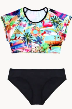 Rashies & Sunsuits^Salty Ink Girls Summer Vacay Crop Suntop Set Black/multi