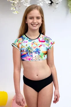 Rashies & Sunsuits^Salty Ink Girls Summer Vacay Crop Suntop Set Black/multi