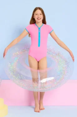 Rashies & Sunsuits^Seafolly Girls Girls Textured Contrast Sunsuit Flamingo