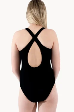 One Pieces^Base Swim Girls Textured Cross Back One Piece Black