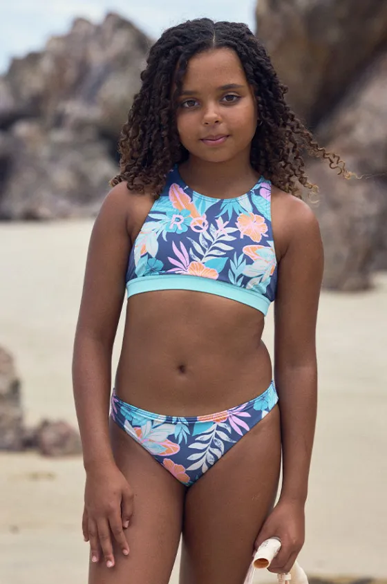 Bikini Sets^Roxy Girls Tropical Active Crop Set Indigo