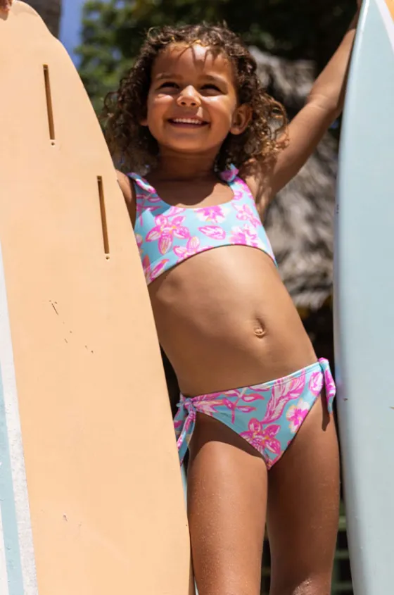 Bikini Sets^Snapper Rock Girls Tropical Glow Crop Set Blue/Pink