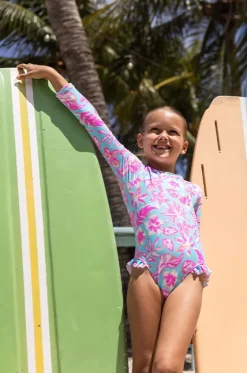 Rashies & Sunsuits^Snapper Rock Girls Tropical Glow Sunsuit Blue/Pink