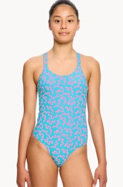 Period Swimwear|One Pieces^Modibodi Girls Wavy Cross Back One Piece Blue
