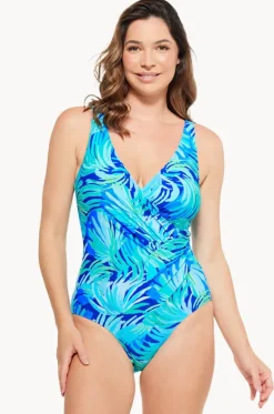 One Pieces^Togs Havana Gathered Cross Over One Piece Green/blue