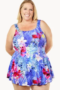 One Pieces^T.h.e. Swimwear Hawaiian Holiday Swim Dress + Blue/Pink