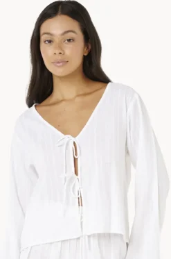 Tops^Rip Curl Haze Tie Front Long Sleeve Top WHITE