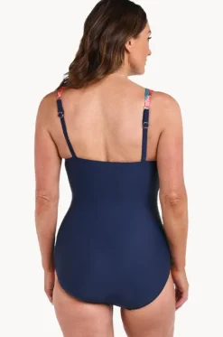 One Pieces^Maxine Hibiscus Honey Wrap Front One Piece Navy/Multi