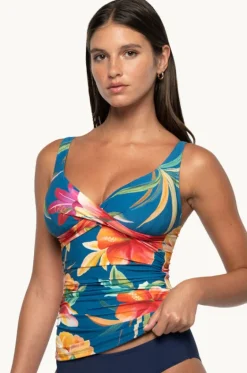 Tankini Tops^Nip Tuck Hula Hula Louise Ruched Singlet Blue