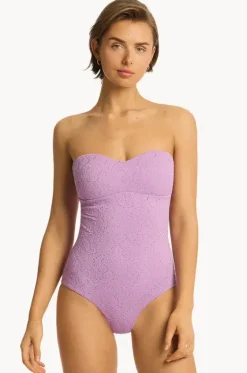 One Pieces^Sea Level Interlace Seamless Bandeau One Piece Lavender