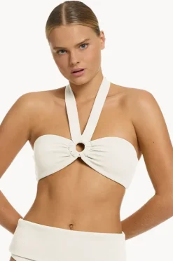Bikini Tops^Jets Isla Rib Bandeau Halter Cream