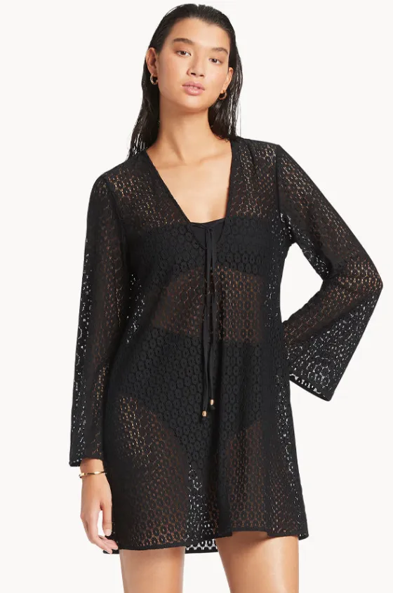 Overswim^Jets et Stretch Lace Kaftan Black