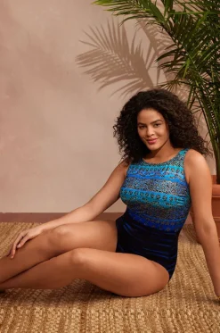 One Pieces^Longitude Just Shine Long Torso High Neck One Piece Turquoise