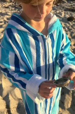Towel Robes & Ponchos|Towel Robes & Ponchos^Back Beach Co Kids Stripe Hooded Towelling Robe 5-7Y Blue