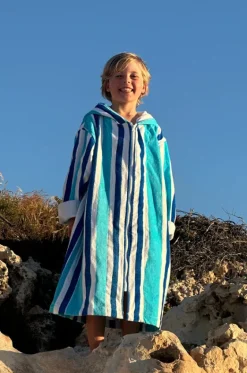 Towel Robes & Ponchos|Towel Robes & Ponchos^Back Beach Co Kids Stripe Hooded Towelling Robe 7-11Y Blue
