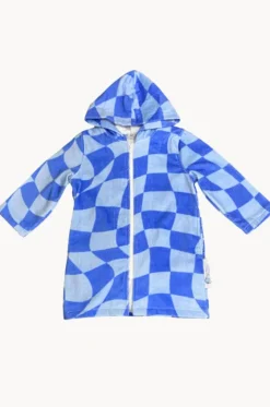 Towel Robes & Ponchos|Towel Robes & Ponchos^Back Beach Co Kids Tidal Checker Hooded Towelling Robe 7-11Y Blue