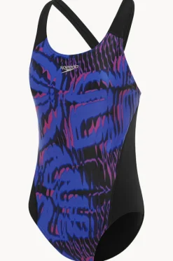 One Pieces^Speedo Lana Leaf Allover Digital Recordbreaker One Piece Black/cobalt