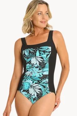 One Pieces^Jantzen Leaf Square Neck One Piece Aqua