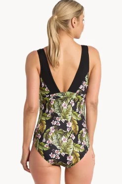 One Pieces^Poolproof Leafique Ruched Scoop One Piece Black