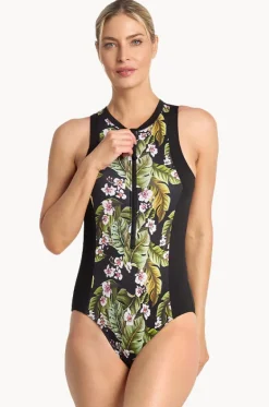 One Pieces^Poolproof Leafique Zip One Piece Black