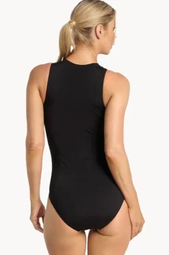 One Pieces^Poolproof Leafique Zip One Piece Black