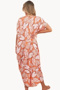 Dresses^Sundrenched Leaves Frilled Toga Dress Coral
