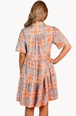 Dresses^Go Girl Lemon Tile Victoria Button Dress Blue/yellow