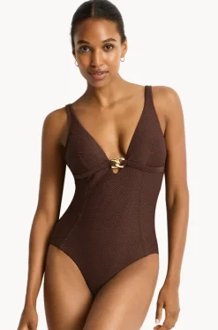 One Pieces^Sea Level Luminara Chain Link Longline One Piece Cocoa