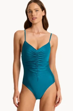 One Pieces^Monte u0026 Lou Lustre Gather Front One Piece Peacock