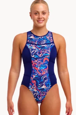 One Pieces^Funkita Mad Cat Hi Flyer One Piece Navy/orange