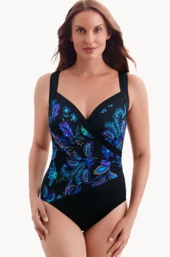 One Pieces^Longitude Majorelle Garden Piped Cross Over One Piece Black/Blue