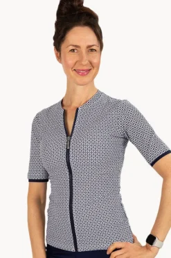 Rashies & Sunsuits^Babes In The Shade Mamiko Short Sleeve Suntop Navy/white