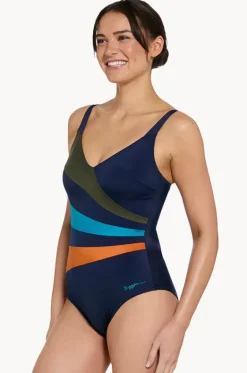 One Pieces^Zoggs Mandira Wrap Panel Classicback One Piece Navy/multi