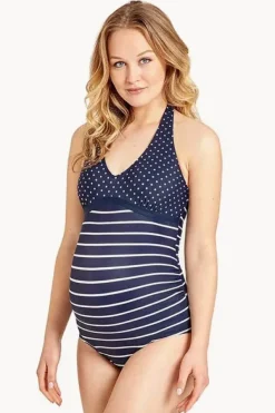 One Pieces^Jojo Maman Bebe Maternity Stripe Halter One Piece Navy/White