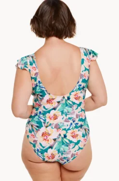 One Pieces^Capriosca Maui Frill Sleeve V Neck One Piece Pink/green