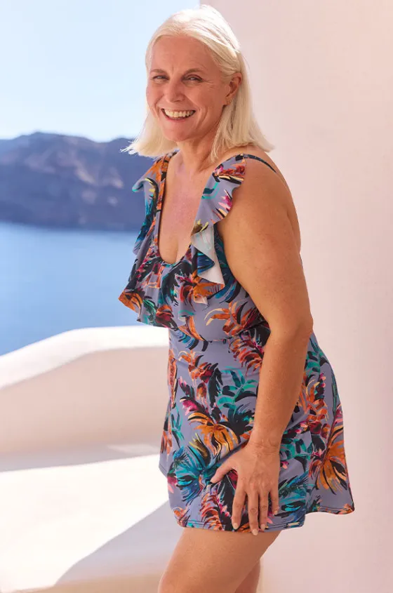 One Pieces^Capriosca Mauritius Frill Swim Dress Dusty blue